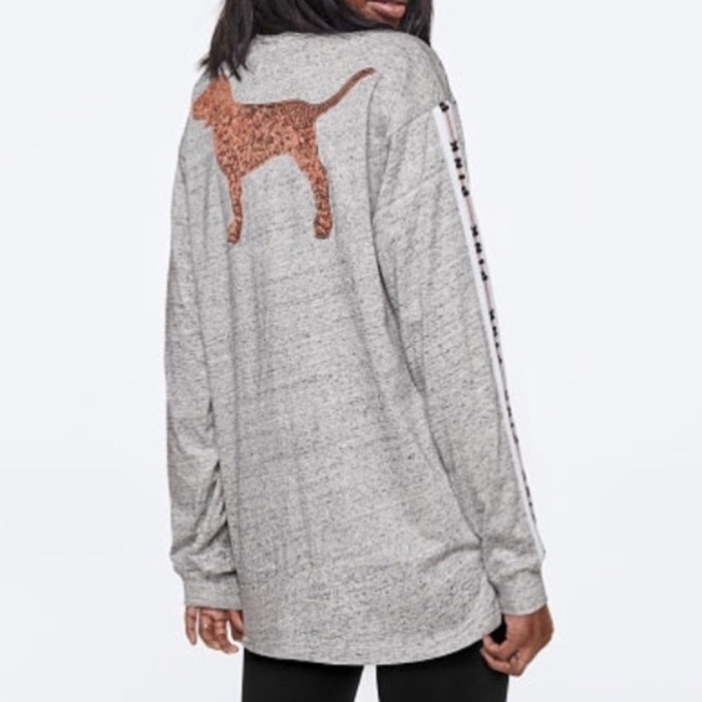 PINK VICTORIA’S SECRET OVERSIZED LOGO LONG SLEEVE TEE SOFT AND COMFY